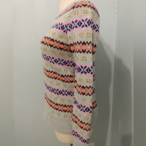 J.Crew Nordic Ski Fair Isle Lamb Wool Sweater Multicolor Stripe Preppy Pullover - Picture 5 of 10